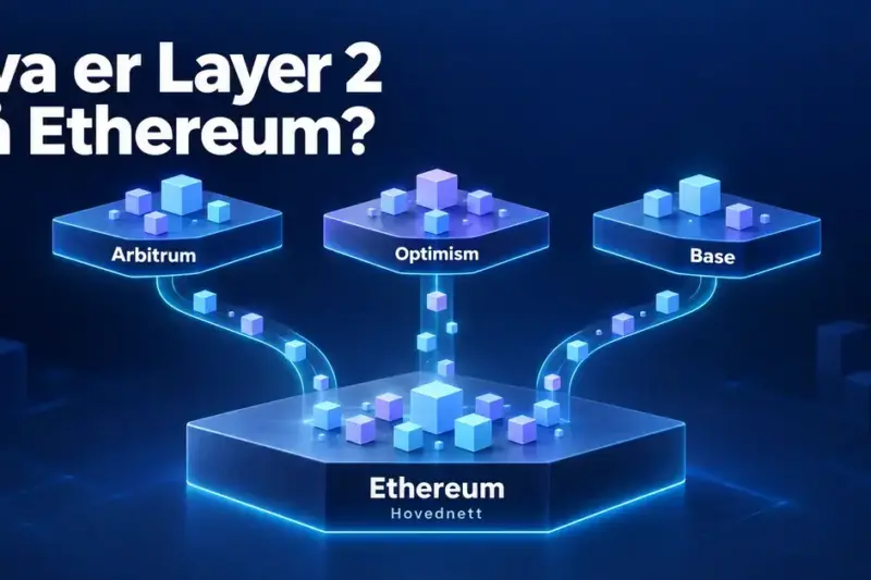 Illustrasjon av Arbitrum, Optimism og Base som tre Layer 2-nettverk koblet til Ethereums hovednett.